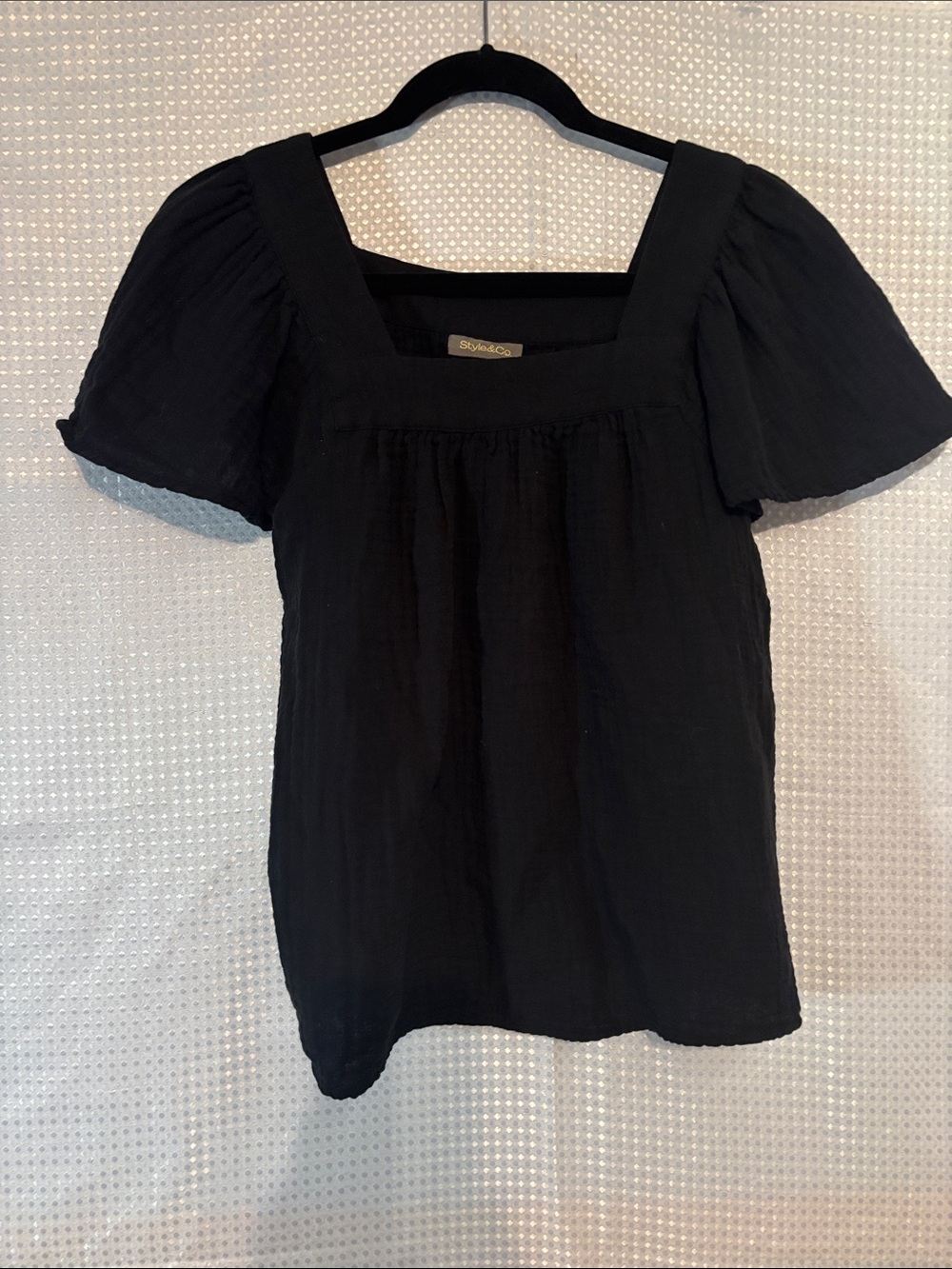 Style & Co. Black Square Neck Puff Sleeve Top